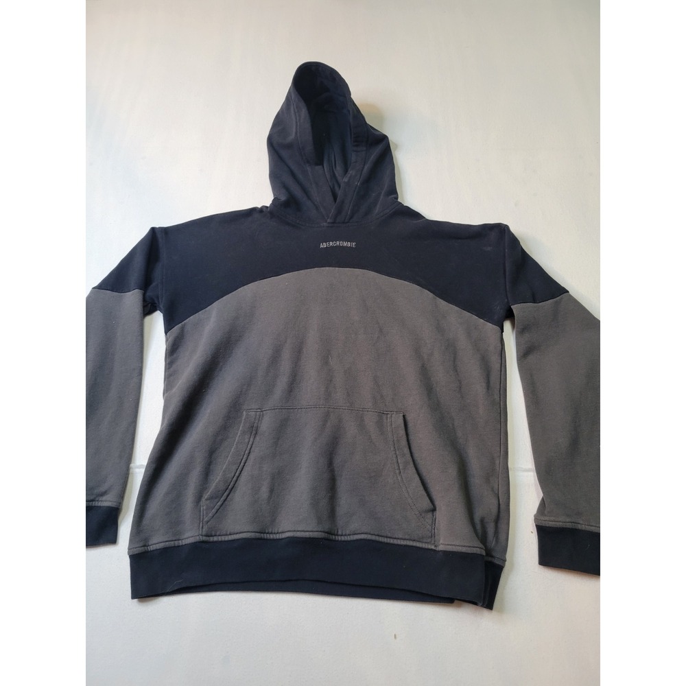 Abercrombie Kids Relaxed Fit Hoodie Black Grey Colorblock Sweatshirt Size 17/18